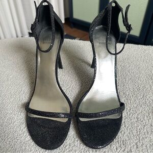 Stuart Weitzman Nudistcurve Ankle Strap Sandals, Black Holographic 🪩, Size 10
